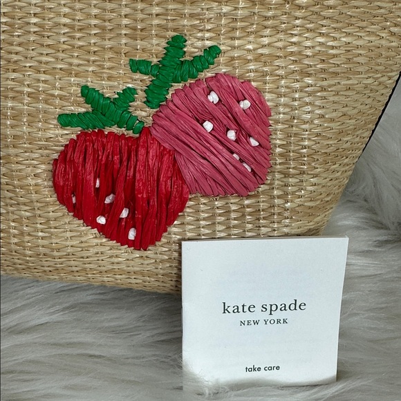 Kate Spade Tan Straw Tote with White and Pink Accents - Picture 6 of 17